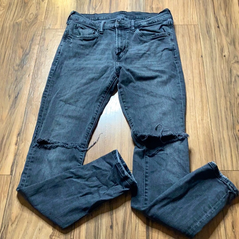 H&M Black Faded Ripped Jeans Skinny Slim Denim Knee Holed Fashion mens 33 pants